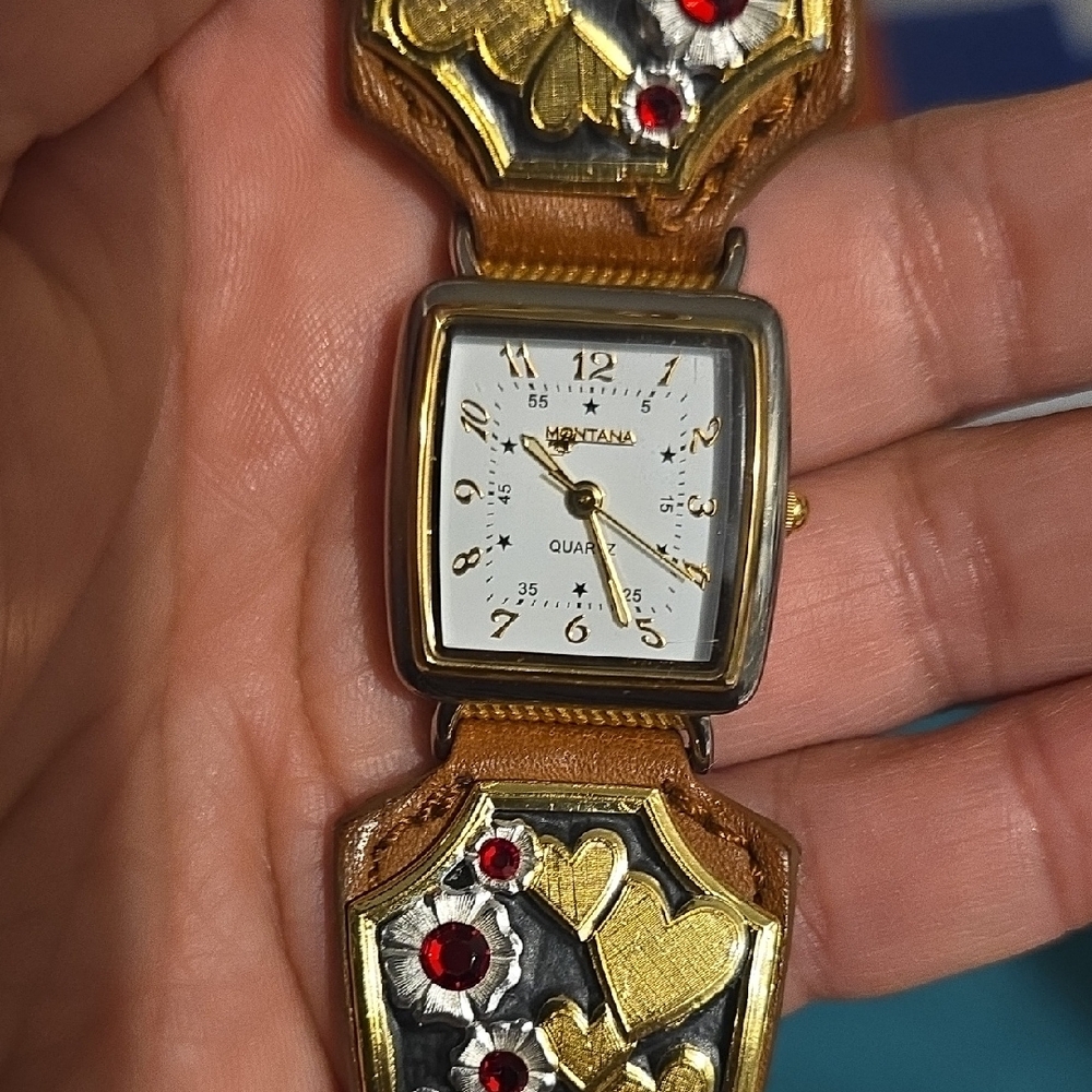 Montana Gold and Brown Watch with Heart Accents